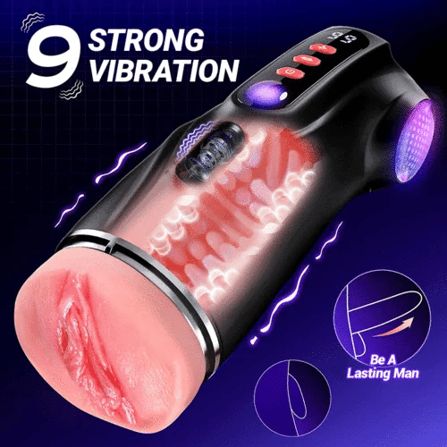 Moški masturbator (model 2026) s tremi zamenljivimi tulci in funkcijo vakuumske črpalke, ki ponuja 9 načinov sesanja in 9 načinov vibracij.